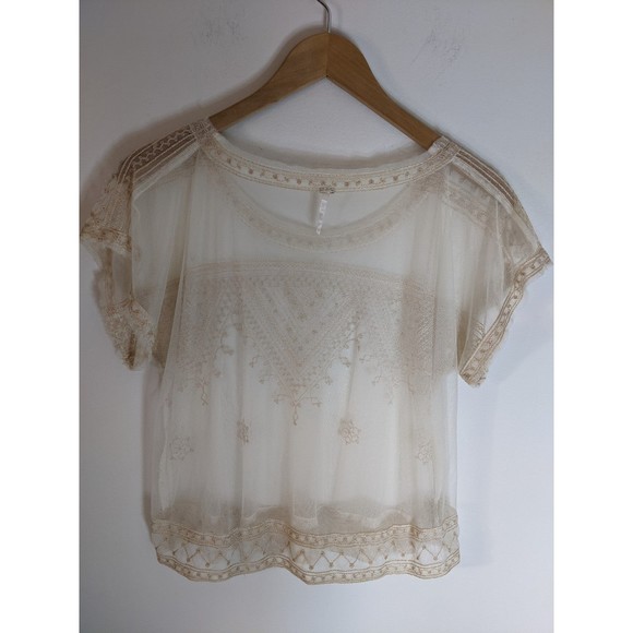Free People Sheer Embroidered Short Sleeve Top - Picture 6 of 9